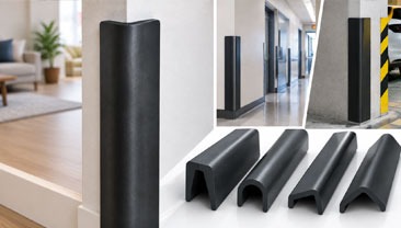 Rubber wall corner protector installed on a wall edge to prevent damage