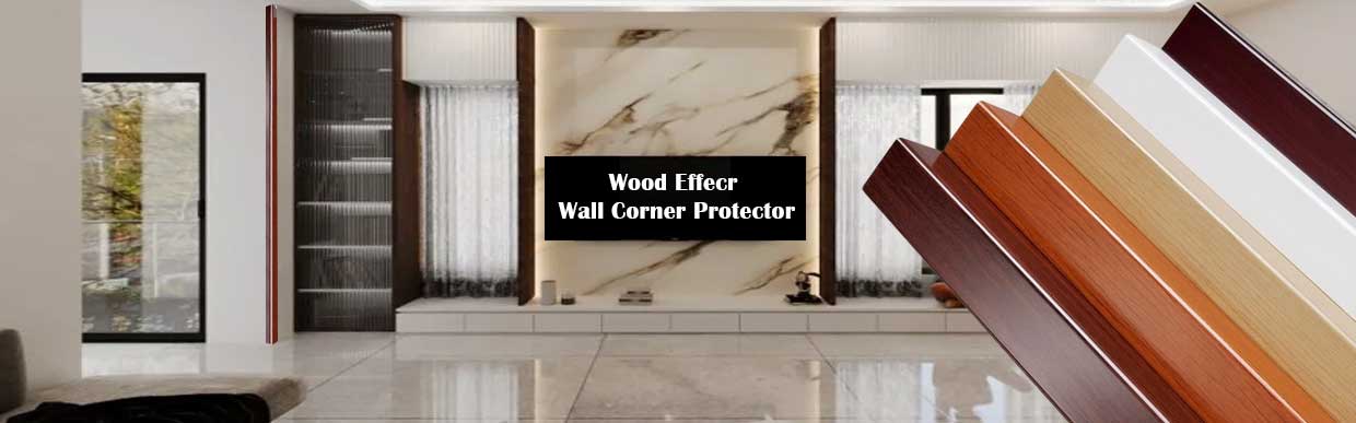 Close-up of stylish wood-effect PVC corner guards protecting wall edges while complementing skirting and door frames in a modern home