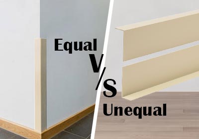 Comparison of unequal and equal angle trims used on wall corners