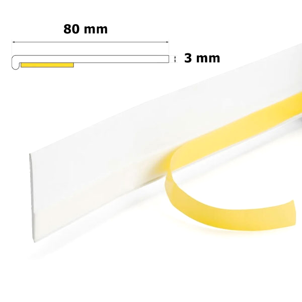 White PVC Cover Strip Flat Self-Adhesive Door Window Architrave - 6m Long
